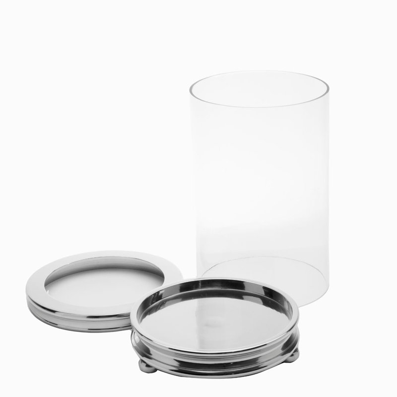 Nickel Cylinder Hurricane, 13.5" H x 9" W x 9" D, Silver