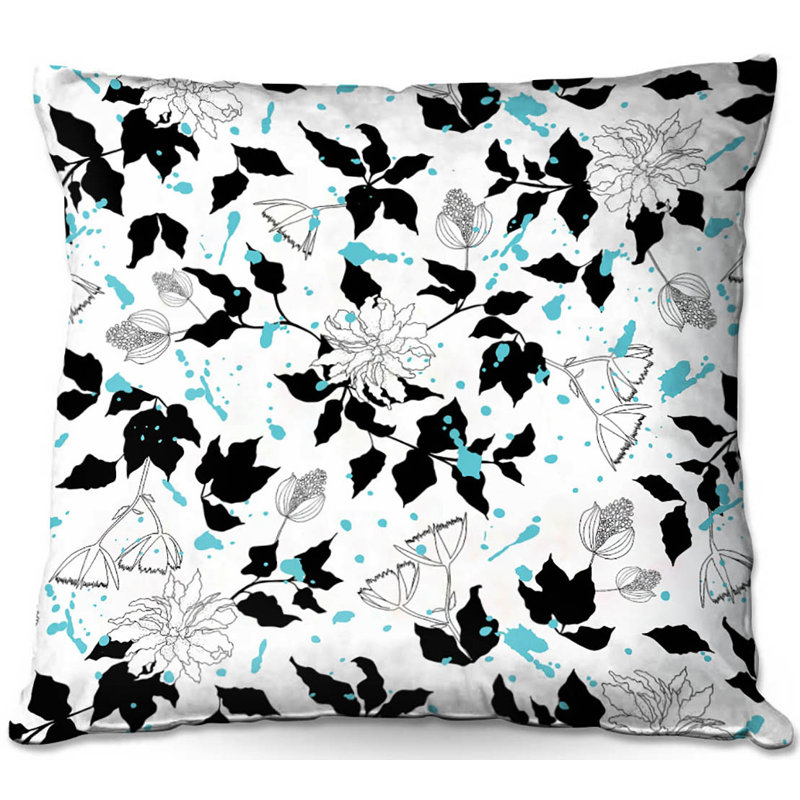 Floral Reversible Throw Pillow, 16" x 16", Black