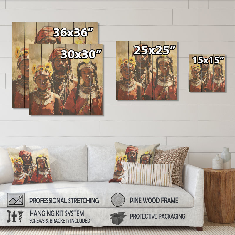 «African Samburi Vibrance I» - Tribal africain sur bois, H 36 po x l 36 po