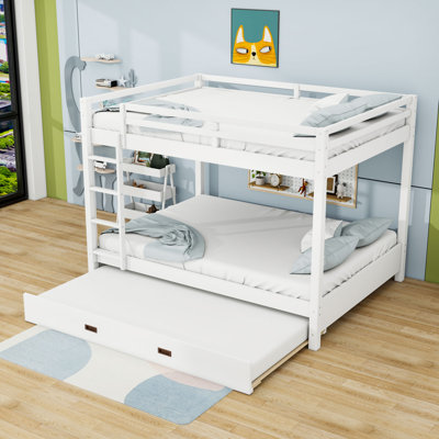 Grand lit superposé en bois avec lit gigogne simple et échelle