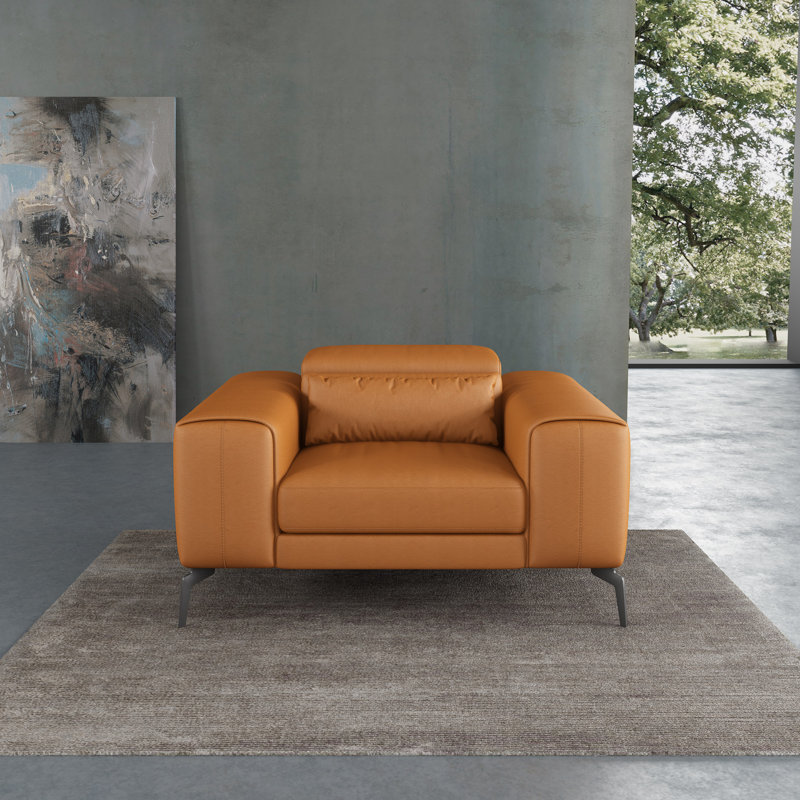 Gray Genuine Leather Modern Club Chair with Manufactured Wood Frame
