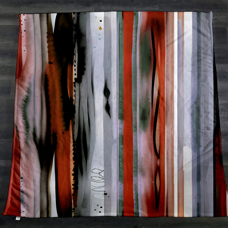 Throw Blanket, 68" W x 80" L, Striped/Abstract, Gray/Red