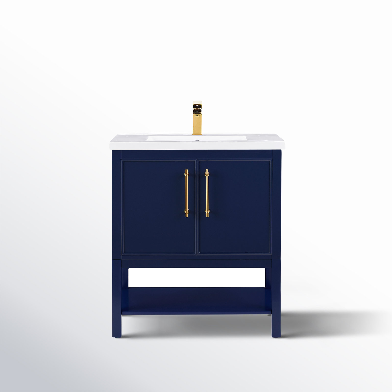 Jewell 30'' Single Bathroom Vanity, Navy Blue/Antique Brass