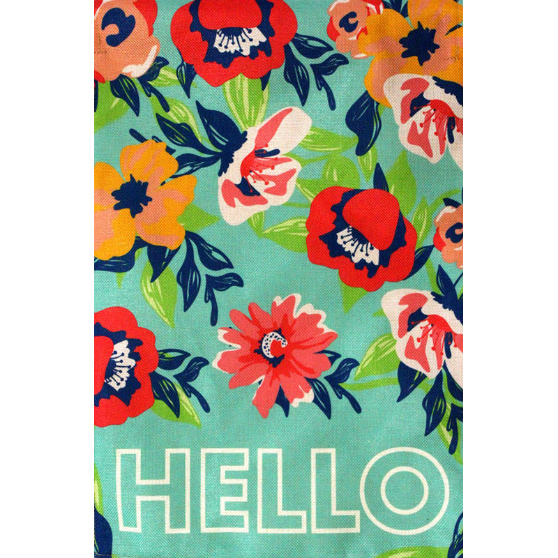 Hello Floral Spring Burlap Garden Flag
