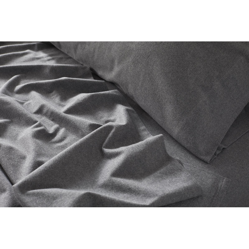 Cloud 100% Cotton Flannel Sheet Set, Full Sheet Set with 2 Pillowcases, Pale Gray Heather