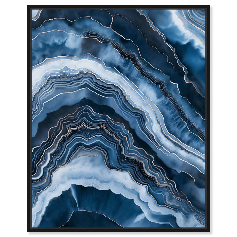 Abstrait bleu azur sur toile, art abstrait bleu sarcelle , H 21 po x l 17 po, Cadre flottant noir