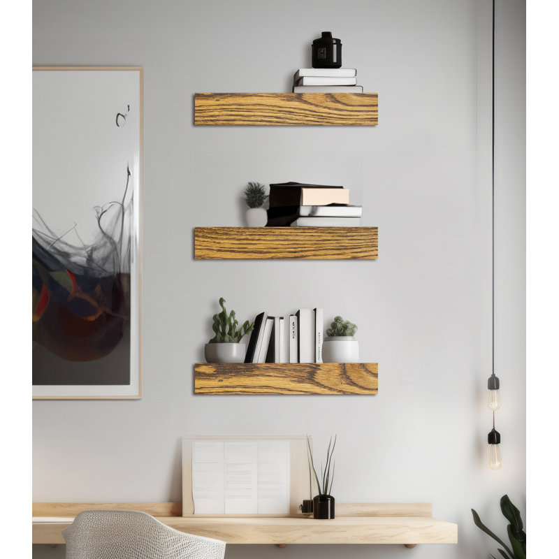 3 Piece Oak Floating Shelf, 4" H x 13" W x 5" D