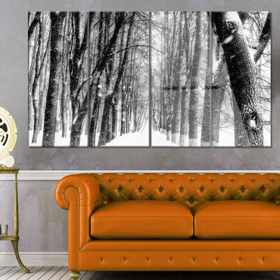 «Snowy Forest Black and White», ensemble de 4 reproductions de photos sur métal