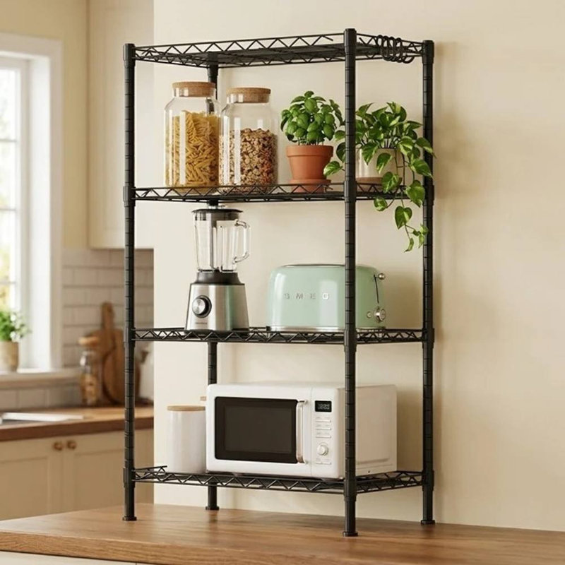 Four-Tier Black Metal Storage Rack