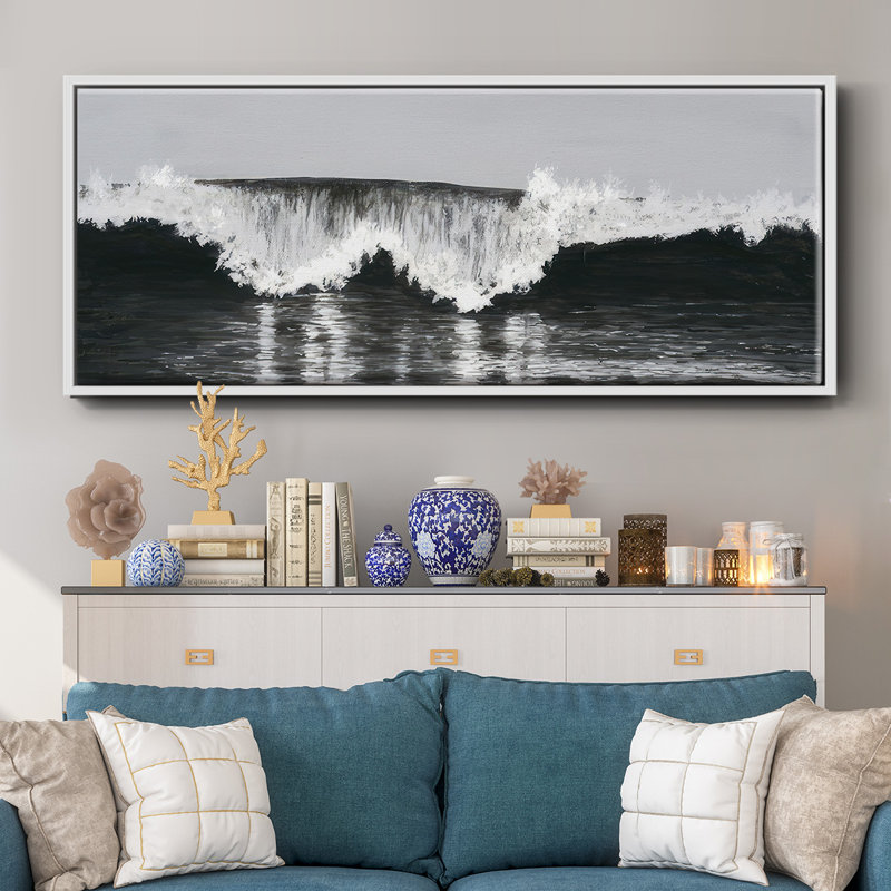 «Black & White Waves II», reproduction sur toile, Blanc, H 8 po x l 20 po x P 1,5 po