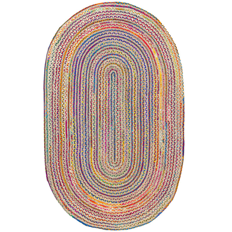 Lovetto Bohemian Handmade Braided Red Rug, Oval 3' x 5'