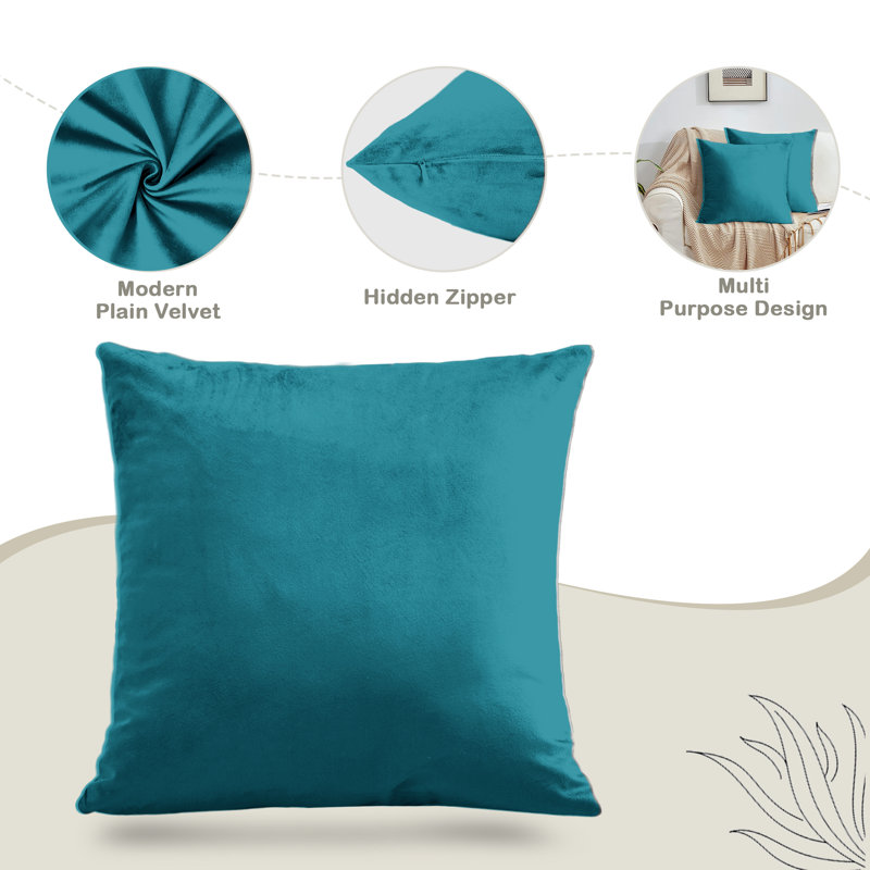 Square Scatter Velvet Cushion Cover ( Set of 4 ), Teal
