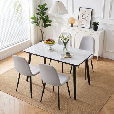 Modern Minimalist Rectangular Faux Marble Dining Table for 4-6 People