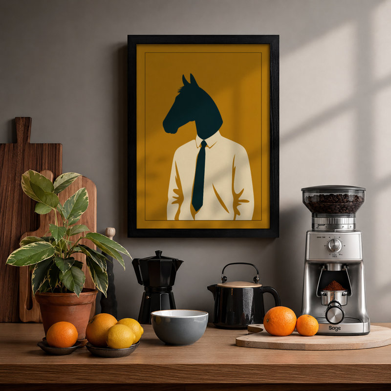 Horse Head Executive Modern - Framed Print, Black, A4 - 29.7 x 21.0 cm