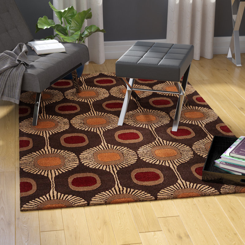 Anly Geometric Hand-Tufted Wool Dark Brown Area Rug, Rectangle 9' x 12'