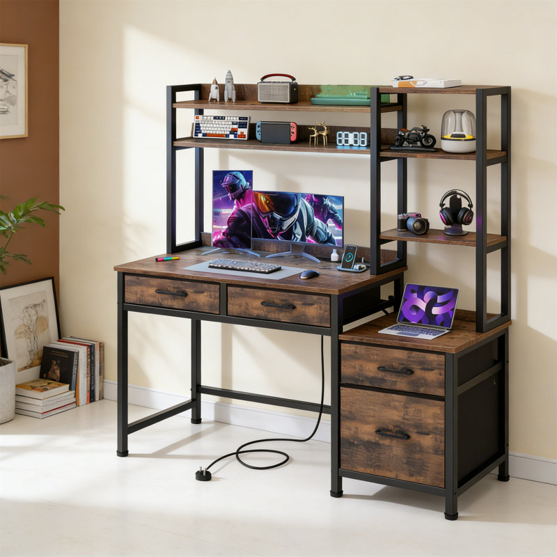Inbox Zero Computer Desk With Drawers, Home Office Corner Computer ...