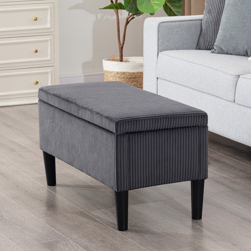 32" Upholstered Storage Ottoman Bench With Corduroy Fabric, Gray