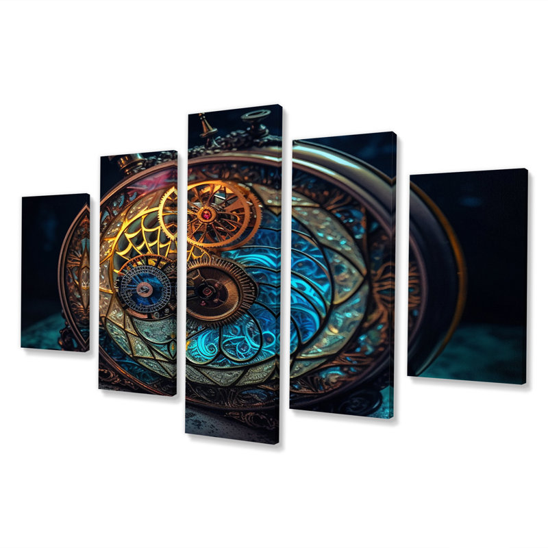 Bioluminescent Spiral Oceanic Astrolabe IV - Abstract Spirals, reproduction d'art sur toile - 5 panneaux