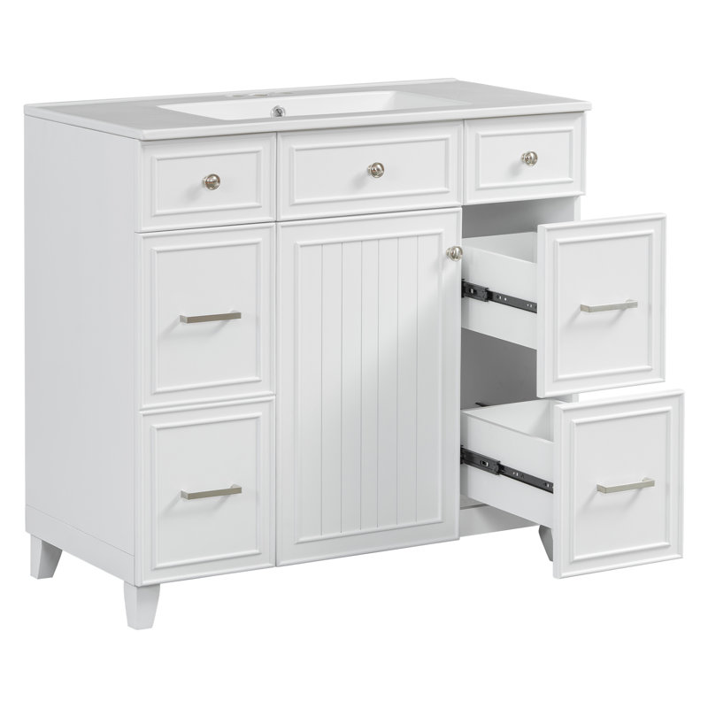 Meuble-lavabo 36 po avec lavabo en céramique, Blanc