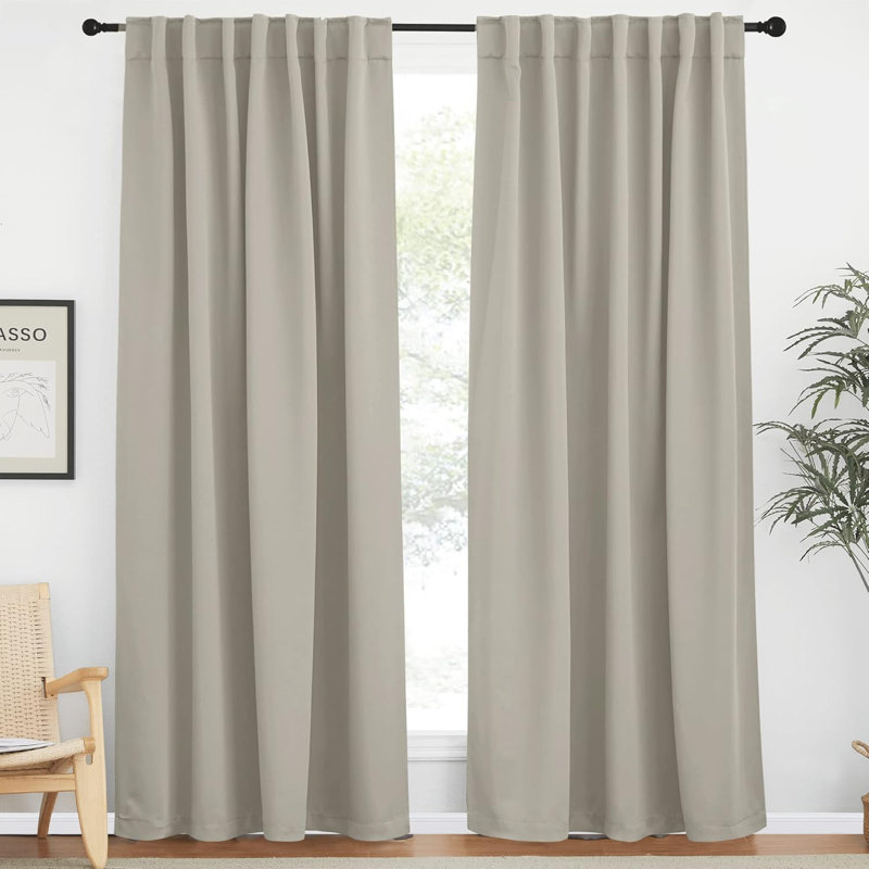 Blackout Curtain Light & Noise Reducing Room Darkening Drapes for Bedroom/Living Room/Kitchen, 2 Pieces, Natural