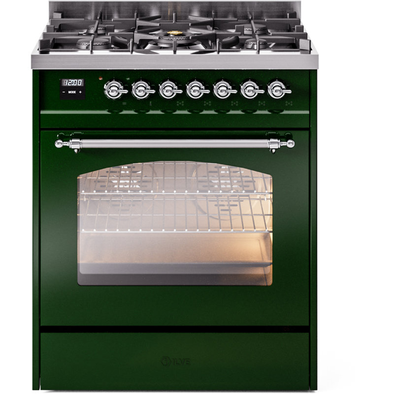 ILVE Nostalgie II 30 in Dual Fuel Range, Liquid Propane, Emerald Green/Chrome
