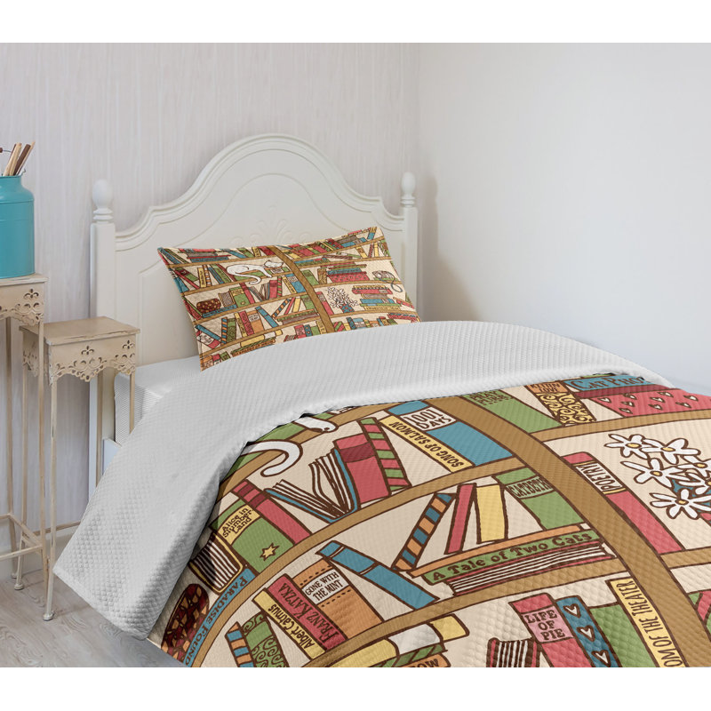 Colorful Cartoon Book Print Twin Bedspread Set