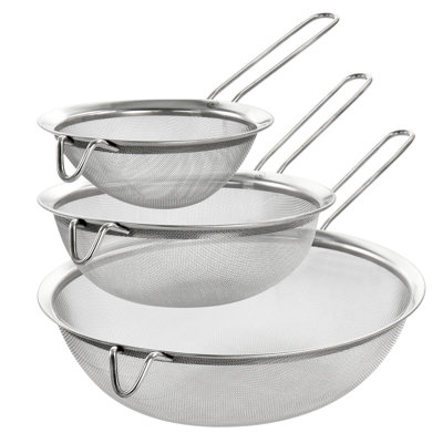 3 Piece Stainless Steel Frying Strainer Set in Silver