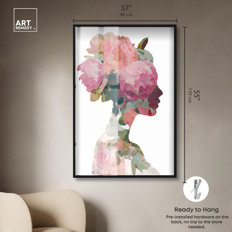 «Inner Bloom I Floral», reproduction artistique rose par Art Remedy, H 55 po x l 37 po, Noir
