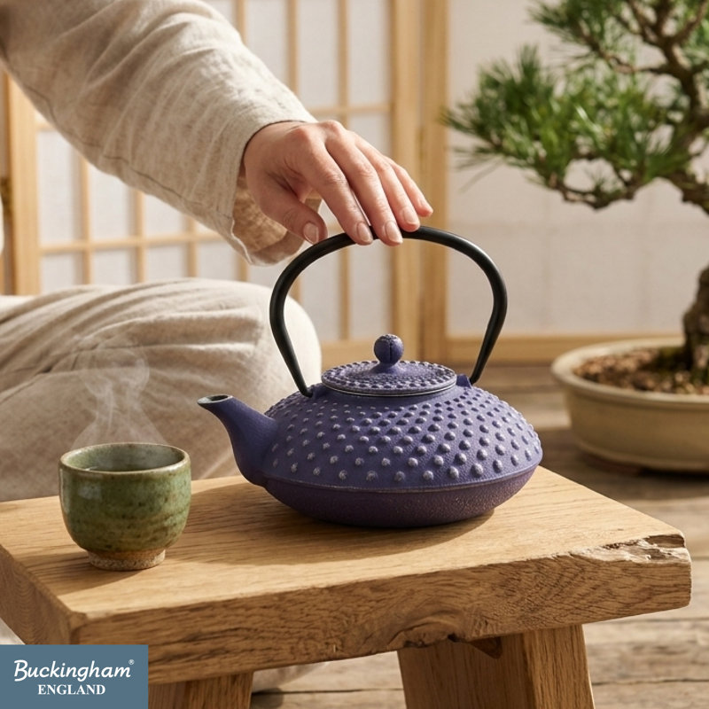 Buckingham Cast Iron Hobnail Teapot Blue Pimple Pattern  , 800ml