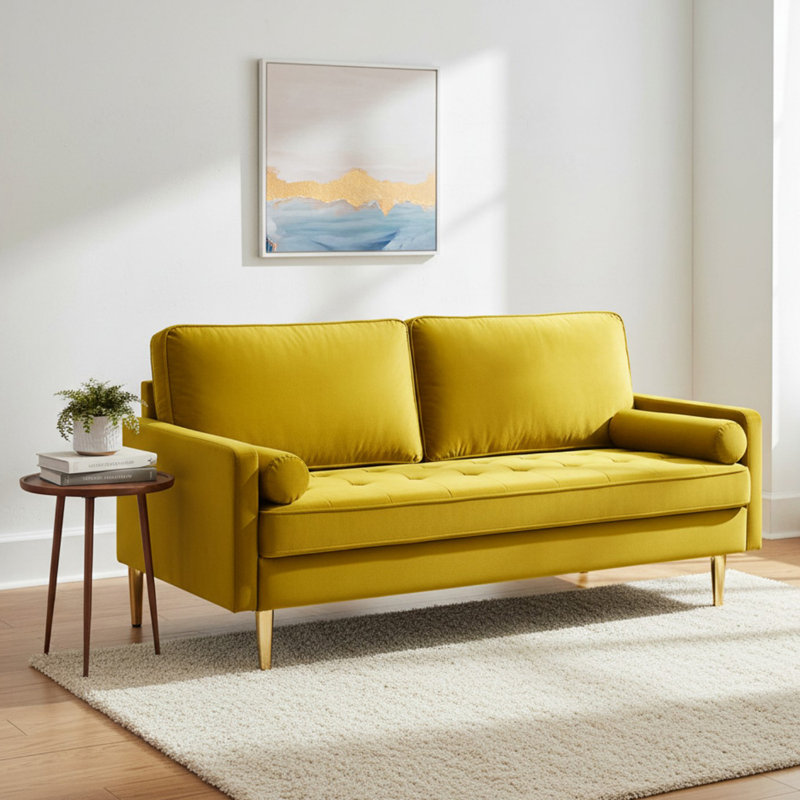 Canapé et causeuse en velours moderne à accoudoirs carrés 66,92 po, Jaune