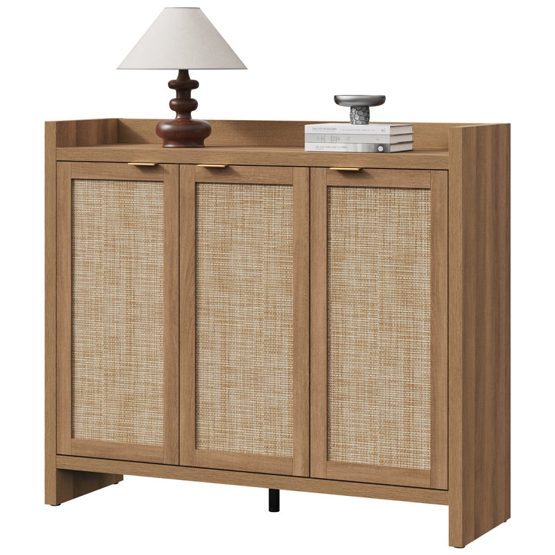 30 Pair Rattan Shoe Storage Cabinet With 3 Doors And Adjustable Shelves