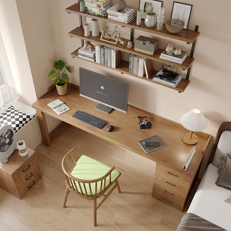 Bureau rectangulaire brun en bois massif avec 4 tiroirs, H 29,53 po x l 78,74 po x P 23,62 po