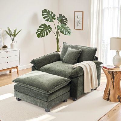 Chenille Oversized Accent Chair with Ottoman - Wide Plush Upholstered Single Sofa | Comfy Large Armchair for Living Room, Modern Cozy Furniture with F by Ebern Designs