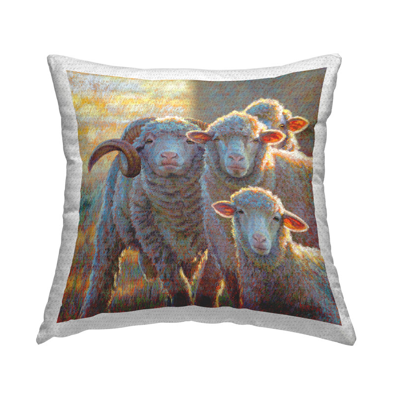 Coussin d'extérieur imprimé Happy Country Sheep Flock par Rita Kirkman