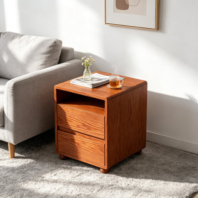Table de chevet compacte en bois de noyer massif Mid-Century