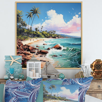 Beach Tropical Vibes Pointillism IV - Beach Canvas Art Print