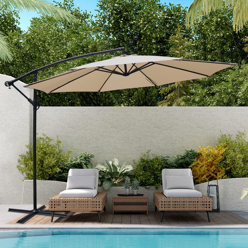 3M Garden Banana Parasol, Cantilever Sun Shade Canopy Patio, Outdoor Umbrella, Beige