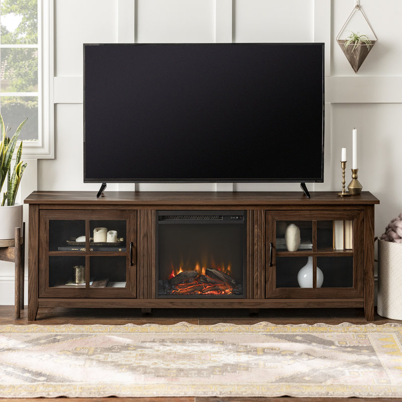 Dake 70" Media Console with Electric Fireplace, Dark Walnut