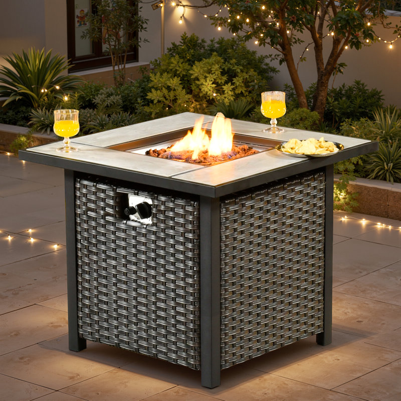 Allcot Steel Propane Outdoor Fire Pit Table With Lid, Brown