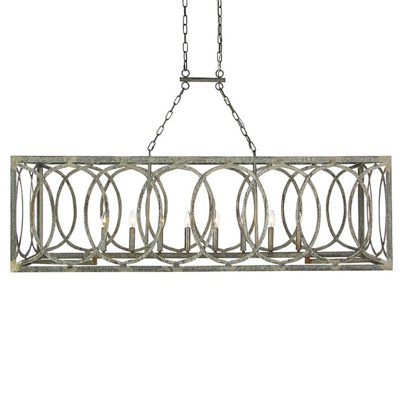 New Orleans 8 - Light Kitchen Island Rectangle Chandelier, 18" H x 45" W x 18" D, Deep Ocean