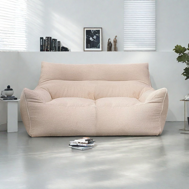Retro minimalist lazy bean bag sofa, Beige Polyester, 25.59" H x 62.99" W x 35.43" D