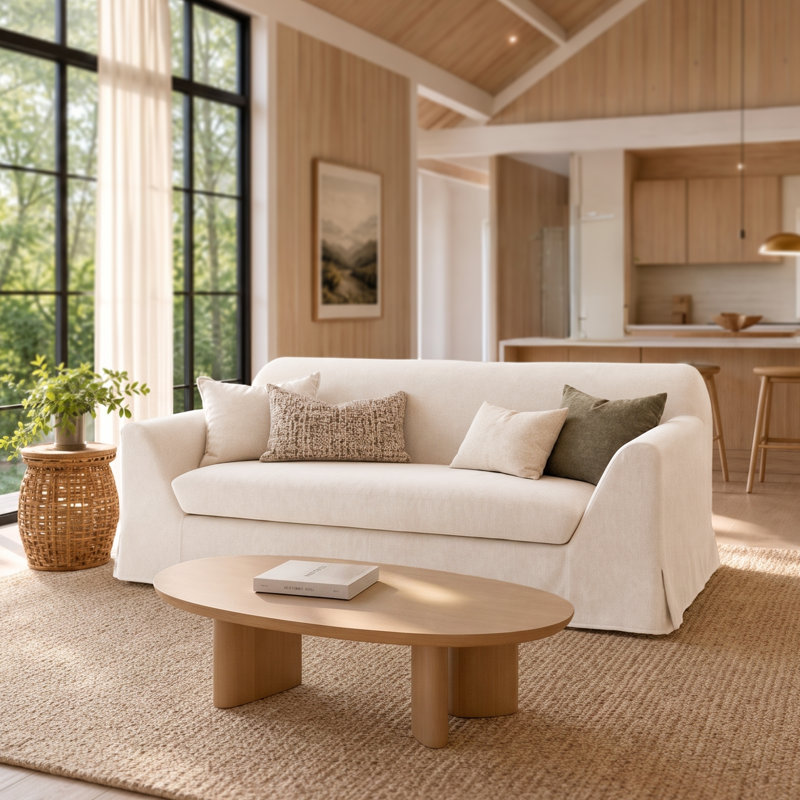 Nuvora 87" Modern Deep Seat Upholstered Skirted Sofa,  Slope Arm Coastal Couch, Seats 3 for Living Room, Fully Assembled, 87"