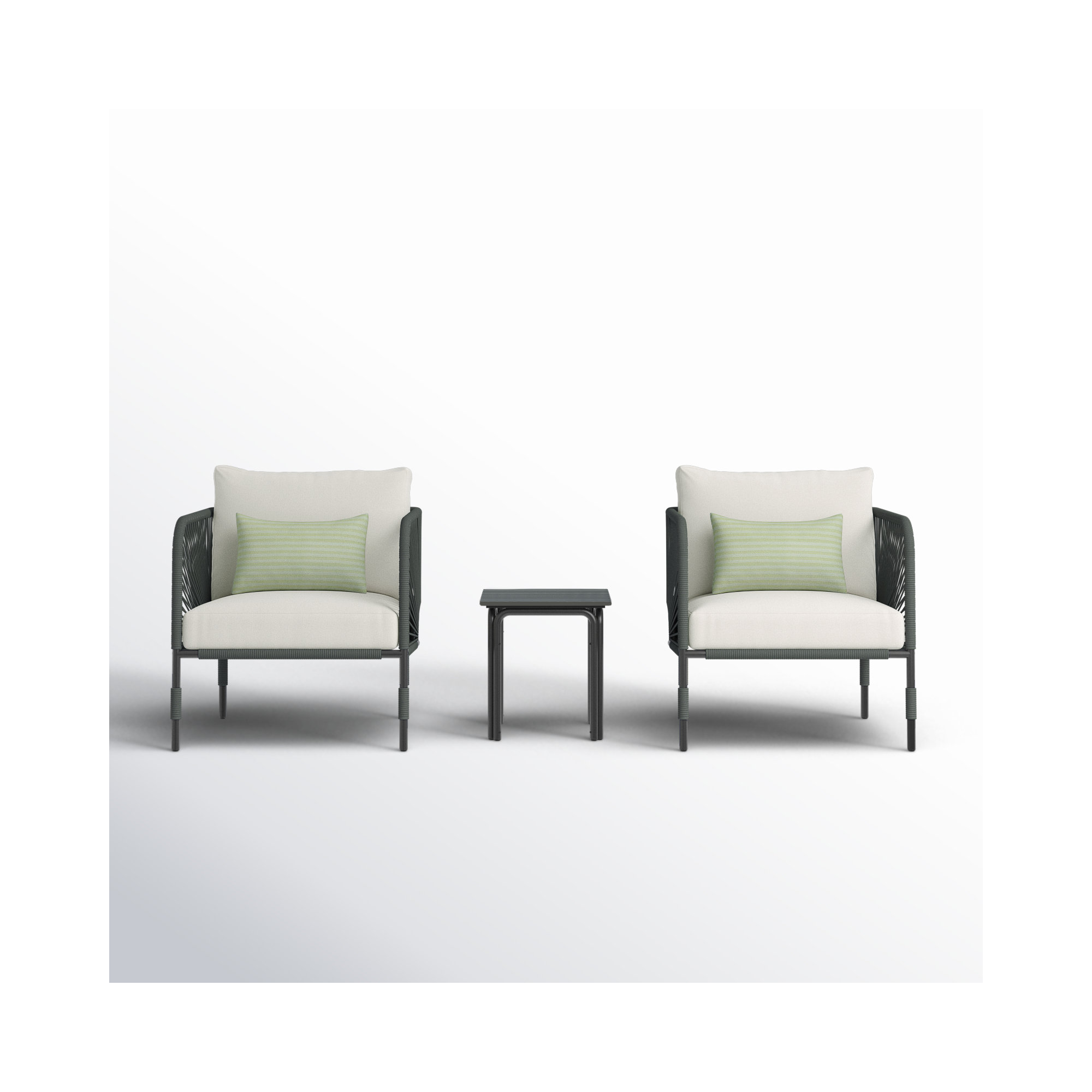 Acklin 300 - Person Patio Conversation Set with Cushions, White, Green