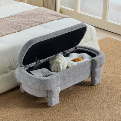 48.8 Inch Storage Ottoman, Upholstered Entryway Bench with Hidden Compartment, Multi-Functional Seating for Living Room and Bedroom, Modern Gray