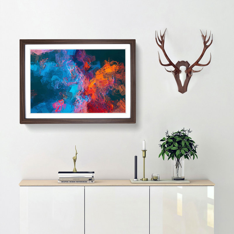 Midnight Smoke in Abstract - Picture Frame Painting Print, 27cm H x 36cm W x 2cm D, Walnut Framed