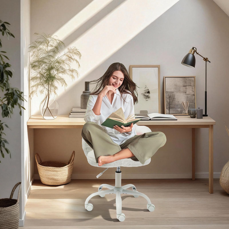 Vanity Chair with Wheels,Cute Cat Paw Office Chair with Back,360°Rotating Height Adjustable Armless Chair in Vibrant Color-Blocking,Small Desk Chair,Plush Cushion for Bedroom,Make-Up Room Home Office