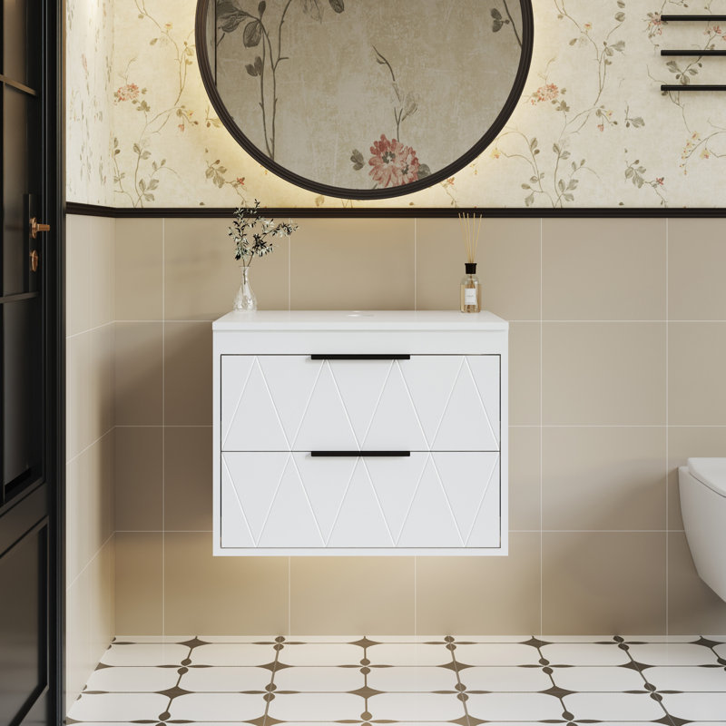 Base de meuble-lavabo simple murale moderne de 24 po Sharee seulement, lavabo vasque non inclus, Blanc