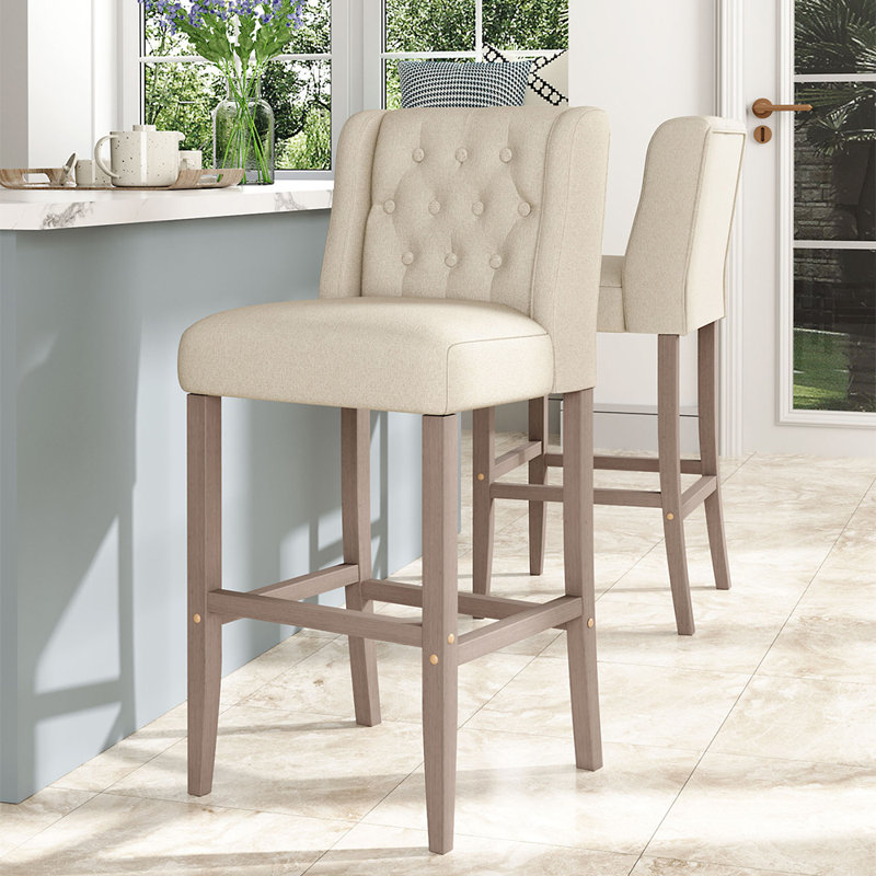 Upholstered 63cm Counter Bar Stools Dining Chairs Set of 2, Beige