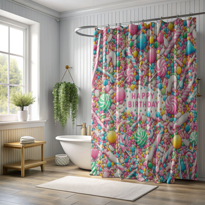 Party Candy - Rideau de douche standard 1 pièce, H 74 po x l 71 po