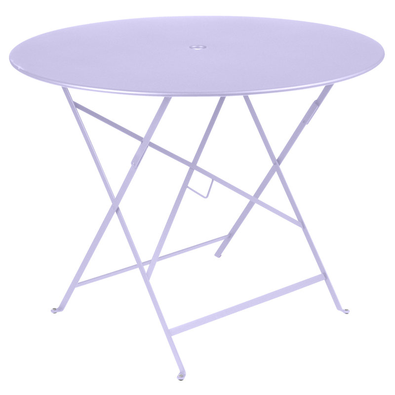 Bistro Round Metal Folding Outdoor Bistro Table With Umbrella Hole , in. W in. D, 29" H x 38" W x 38" L, Marshmallow